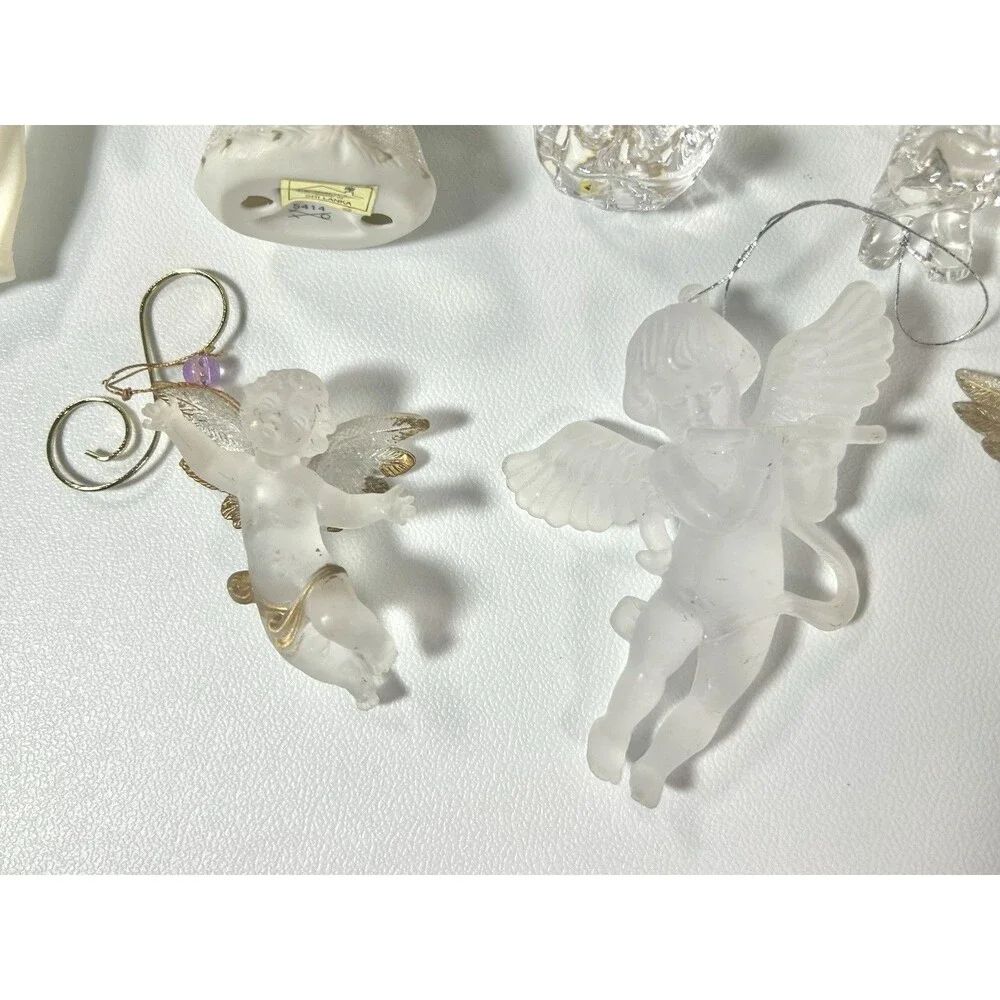 Lot of 9 Cherub Angel Christmas Ornaments Frosted White Gold Trim Heaven Plastic